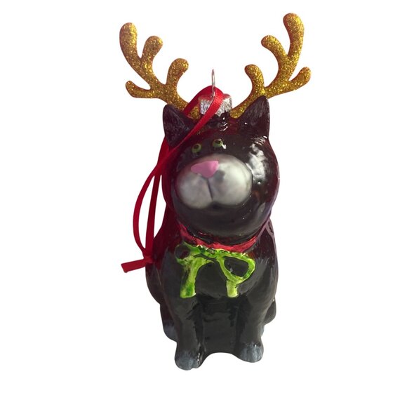 Vintage Kurt Adler Linnea Riley Glass Cat as Reindeer Ornament Art Inst Chicago - Picture 6 of 13